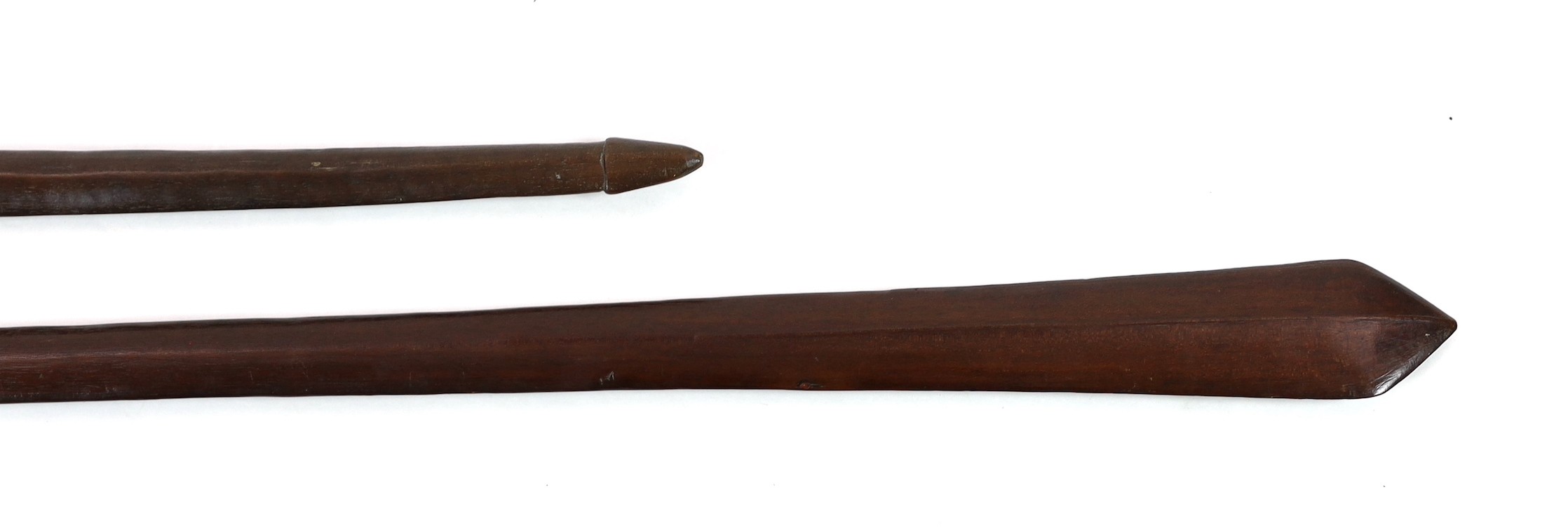 Two Teivakatoga Fijian hardwood war clubs, 120cm and 106cm long